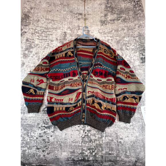 Emaroo Other - :Emaroo Australia Pure Wool XL Coogi-Style Outback Landmarks 3D Knit Cardigan